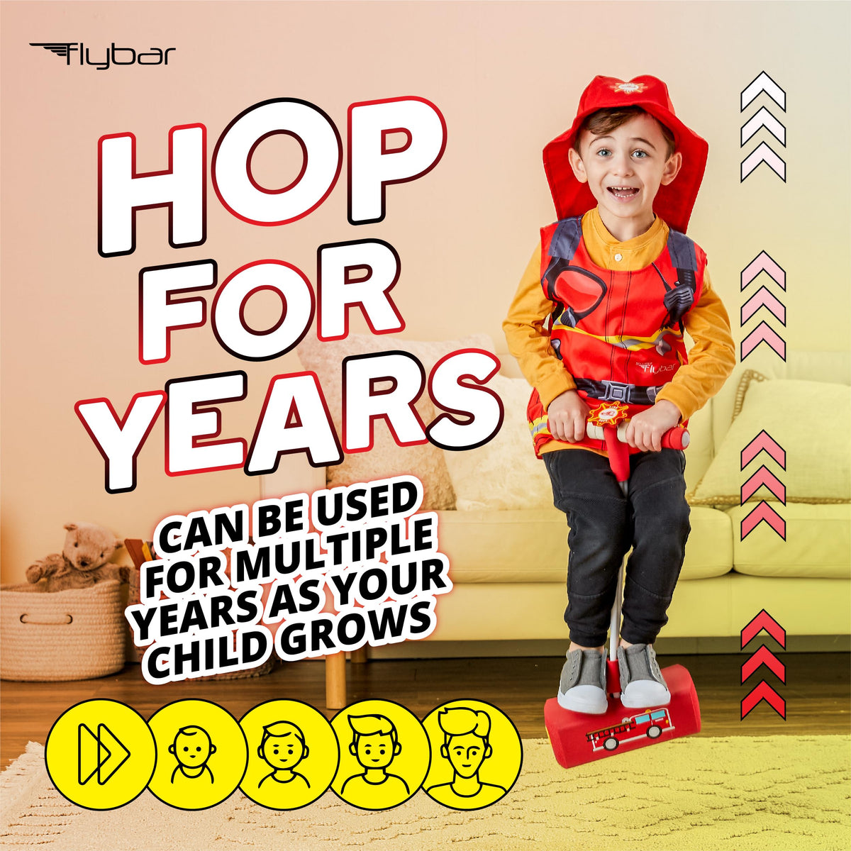 Flybar My First Foam Pogo Jumper for Kids Fun and Safe Pogo Stick for Toddlers, Durable Foam and Bungee Jumper for Ages 3 and up, Supports up to 250lbs (Red Fire)