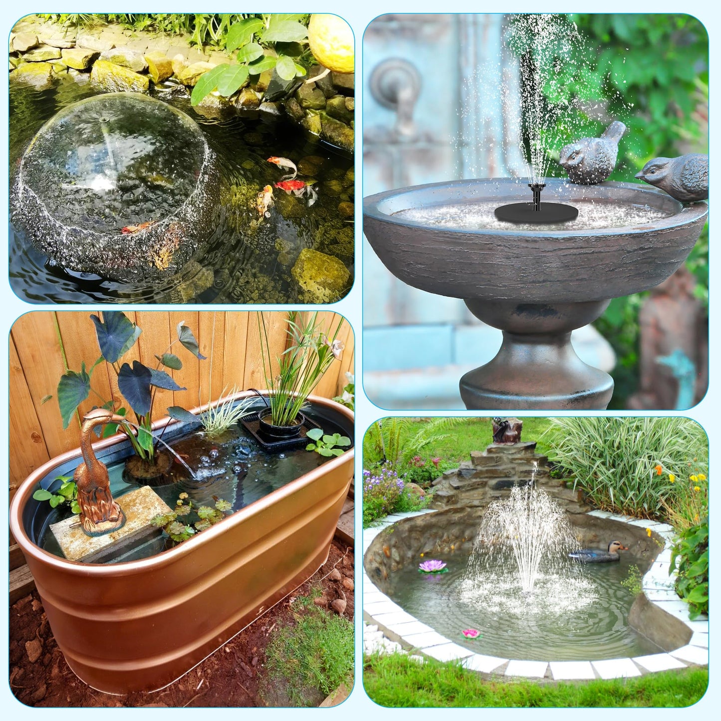 Biling 6.5W Solar Fountain for Bird Bath, Solar Water Pump with Multiple Nozzles, Solar Water Feature for Garden Yard Small Fish Pond, Attracts Birds with Flowing Water