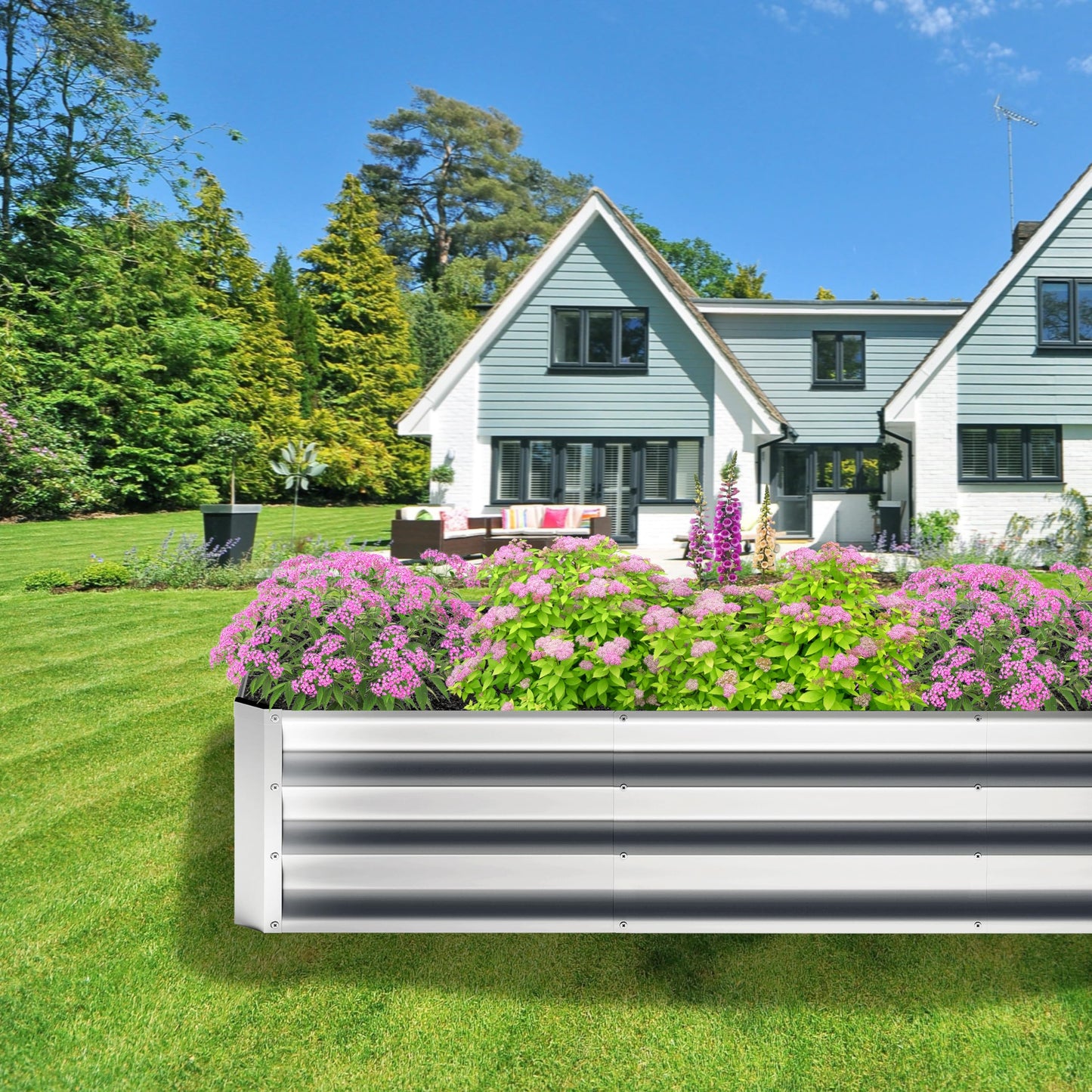 Nedenyou 2PCS 8x2x1FT Galvanized Raised Garden Bed,Planter Raised Beds-Metal Garden Box,Large Plant for Outdoor Planting, Vegetables Bed,Flower,herb-Silver