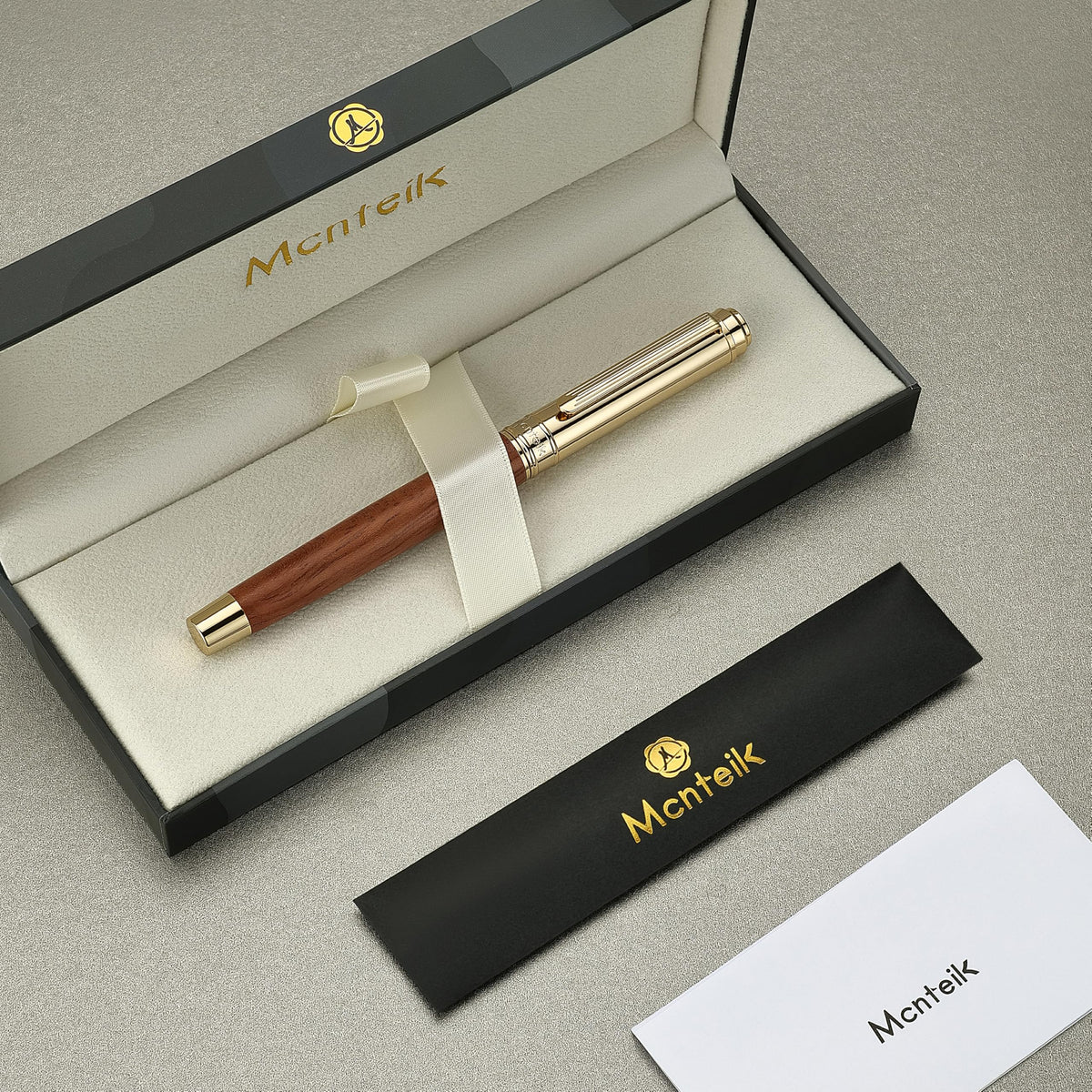 MCNTEIK 316 Luxury Journaling Pen, Nice Natural Wood for Writing, 24K Gold Accents, Schmidt refill, Fancy Rollerball, Gift Set for Men & Women, Executive & Professional Christmas Office, Pens-Rosewood