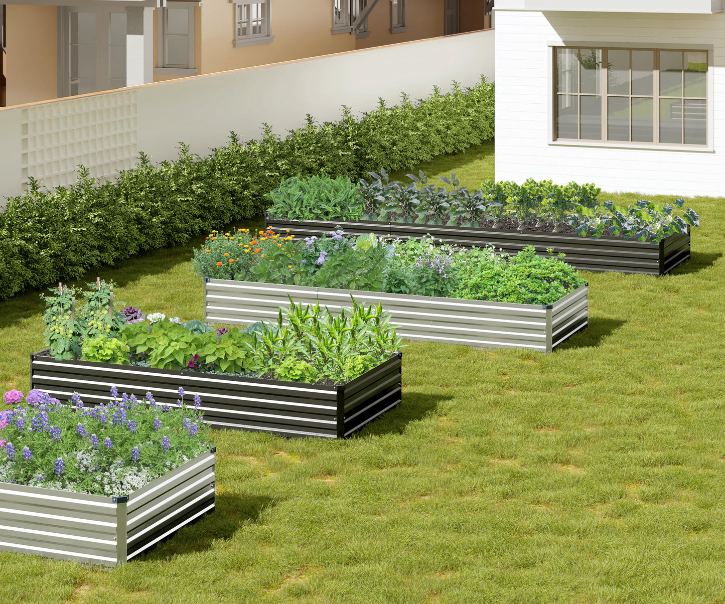 Easllre 2PCS 12x3x1ft Galvanized Raised Garden Bed,Outdoor Planter Box Metal Patio Kit Planting Bed for Vegetables Flowers Herb,Silver
