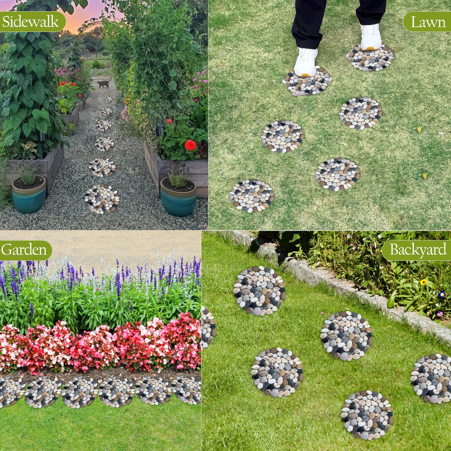 Sunnyglade 6 Pcs 9" L × 9" W River Rock Stepping Stones, Round Pebbles Polished Gravel, Outdoor Pebble River Stone Mat for Yard Lawn Patio Pathway Landscaping (Roundness, 9'')