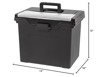 IRIS USA File Box with Lid File Organizer for Letter File w/Organizer-Lid, Plastic Mobile Filing Organizer, Water Resistant Document Box, Portable File Box with Handle, Secure Buckle, Lockable, Black
