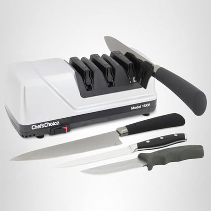 Chef’sChoice 15XV EdgeSelect Professional Electric Knife Sharpener with 100-Percent Diamond Abrasives and Precision Angle Guides for Straight Edge and Serrated Knives, 3-Stage, Gray