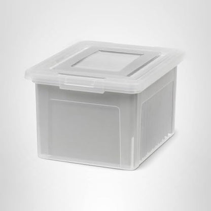 IRIS USA File Box, Plastic File Boxes With Lids, Document Organizer for Letter/Legal File, Document Box, Storage Bin For Hanging Files, Secure Latching Lid Stackable BPA-Free, Clear 35 Qt. 1 Pack