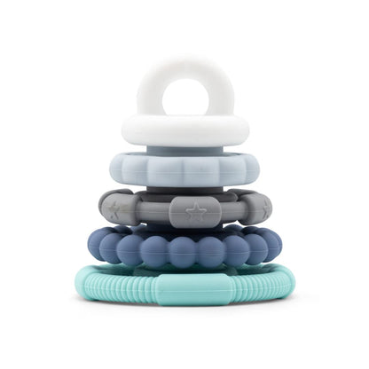 Jellystone Designs Baby Stacking & Teething Rings Toy Set - 5 PCS Soft Silicone Stacker for Educational Development, Safe, BPA-Free Ocean Color