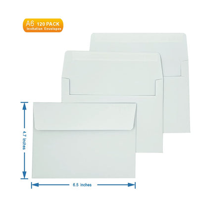 A6 Invitation envelopes（120 PCS 4.7x6.5 in） - windowless design 120GSM white paper envelopes with printabl quick self-seal for invitations, greeting cards, photos invoices