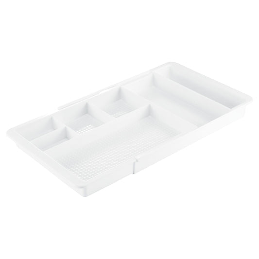 mDesign Expandable Plastic Drawer Organizer and Storage Container for Office Supplies - Gel Pen Pencil, Marker, Stationary, Desk Supply Holder for Drawers and Desktop - Lumiere Collection - White