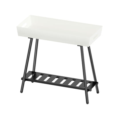 DHYGOTFUR 2-Tier Aluminum Plant Stand Indoor Outdoor with Built-in Handles, Anti-Fall Top Storage Box, Heavy Duty Multi-Use Plant Rack & Display Shelf for Patio Garden Lawn Balcony Living Room