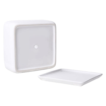 MyGift Modern White Ceramic Square Indoor Small Planter, Flower Succulent Plant Pot with Drainage Hole and Removable Drip Tray