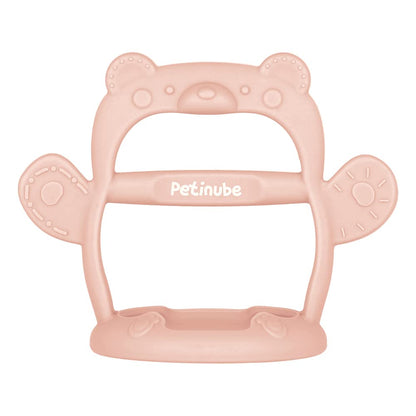 PETINUBE Baby Wrist Silicone Teether Soothing Pacifier for Infants 3+ Months Babies Made in Korea Anti-Dropping (Bear-Pale Peach Pack of 1)