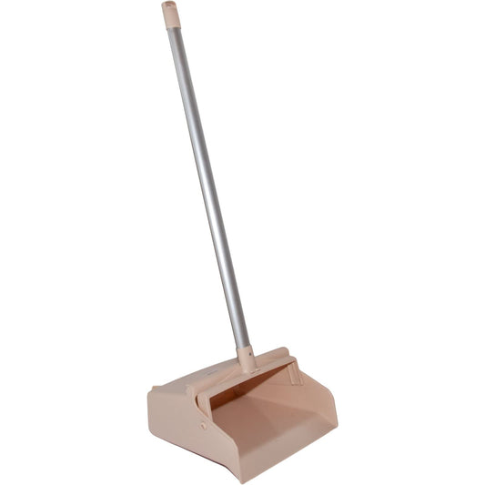 SPARTA Upright Dustpan with Aluminum Handle, Serrated Edge for Broom Combing, Secure Yoke Lock with Easy Storage Hanging Hole for Commercial Cleaning, Plastic, 30 Inches, Tan