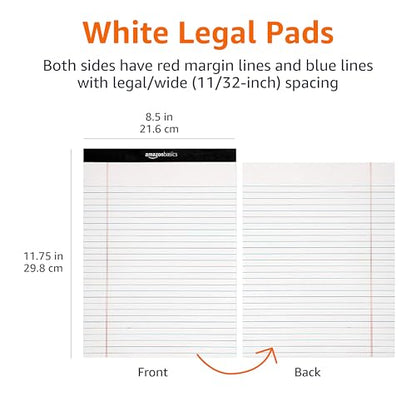 Amazon Basics Wide Ruled Lined Writing Note Pads for Office Supplies, 8.5" x 11.75", White, 12-Pack of 50 Perforated Sheets