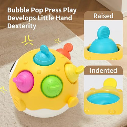 GeeKiPrime Baby Wobble Toys, Infant Rolypoly Tumbler Musical Wobbler Toy with Silicone Bubble for Teething Sensory Play, Baby Tummy time Toys for Newborn 3 6 12 Months Gifts for Toddler Boys Girls