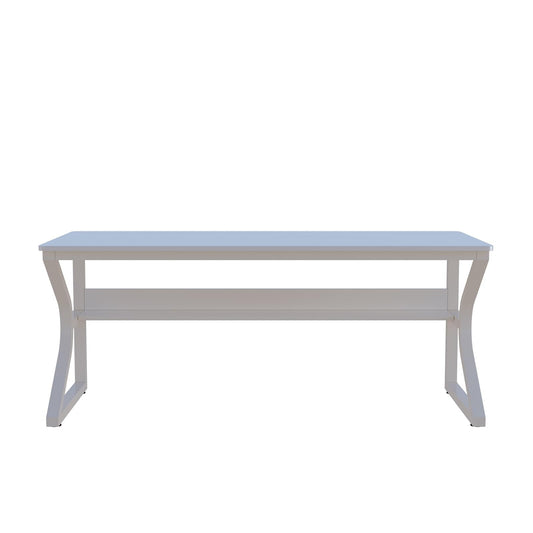 OSCHF Extra Long Desk with Bookshelf - 63" Double Long Writing Table for 2-Person Workstation, Modern Study Work Computer Desk for Home and Office, Warm White