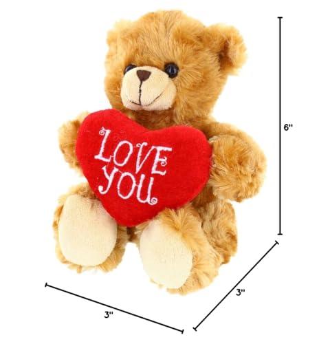 Plushland Stuffed Mocha Heart Bear – Love You- Plush Bear Toy for Kids & Adults - Embroidered Heart Pillow - Brown-6 inches