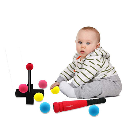 Aoneky Foam Tball Set for Toddlers 1-3 Years - First Baseball Toy with Soft Foam Bat & Balls, Stable Tee & Carry Bag, Indoor Outdoor Gift for Kids (Red)