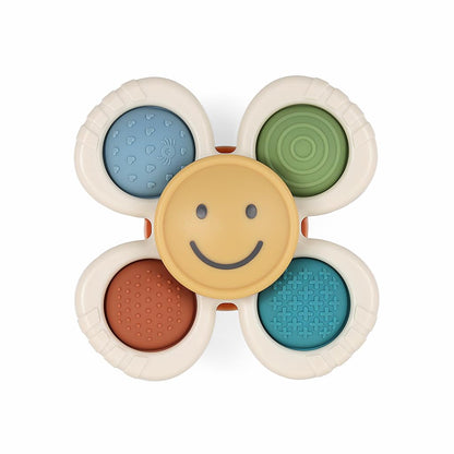 Itzy Ritzy Pop & Whirl – Fidget Spinner Travel & Bath Toy for Babies & Toddlers – Fidget w/Textured Silicone Poppers to Develop Fine Motor Skills – Sticks to Highchairs, Tables, Tubs More (Smile)