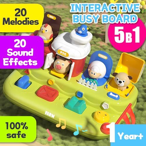 Baby Pop Up Toy with Music- Cause and Effect Pop Up Animal Toys for 6-12 Months Toddlers, 1 Year Old Babies Boys Girls, Infant Interactive Early Learning Educational Montessori Gifts