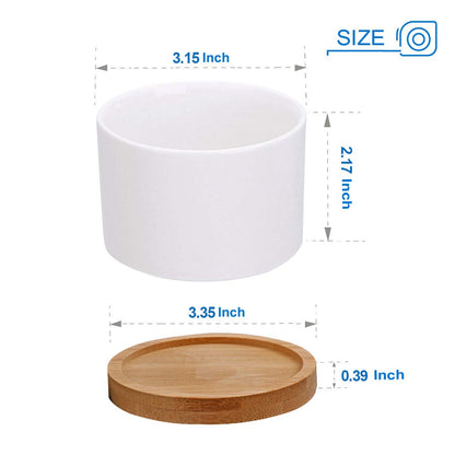 ZOUTOG Succulent Pots, White Mini 3.15 inch Ceramic Flower Planter Pot with Bamboo Tray, 6 inch Ceramic Planters for Indoor Plants, Plants Not Included
