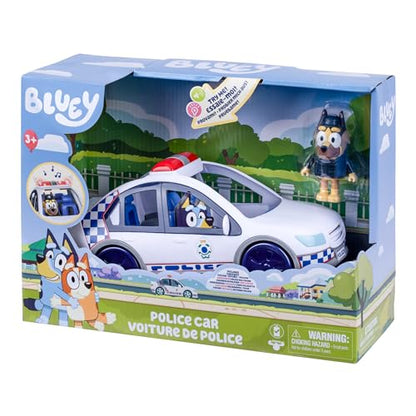 Bluey Police Car Toy, Vehicle from The Special Episode The Sign. Includes Toy Police Car with Flashing Lights & Sounds, Policeman Figure, and Themed Sticker Set. Batteries Included.
