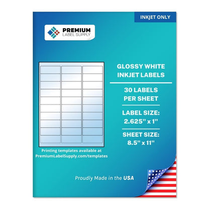 Premium Label Supply Glossy White Address Sticker Labels – 2.625" x 1" – (30 per Sheet) (Glossy White for Inkjet Only, 300 Labels)