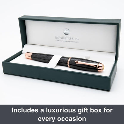 Monteverde USA Super Mega Carbon Fiber Rollerball Pen - 18K Rose Gold Plated Trim - Luxurious Carbon Fiber Body - Refillable with Standard Rollerball Refills - Durable and Elegant