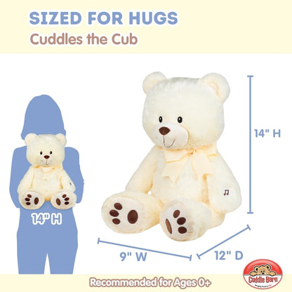 Cuddle Barn - Nite Brite Pals Cuddles the Cub | Large Glowing Musical Extra Soft Teddy Bear, LED Nightlight Changes Colors, Plays Brahm's Lullaby - Plush Bedtime Soother for Kids - 14 inches
