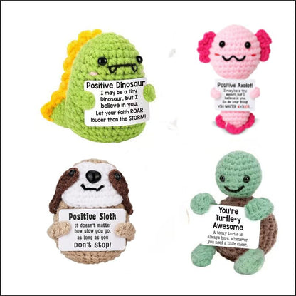 Fydatrading mini Positive Dolls Bulk Gifts - 4pcs Cute Emotional Support Animals Desk Decor with Cards, Emotional Support Crochet Animals for Friends, Funny Knitted Small Gifts for Christmas.