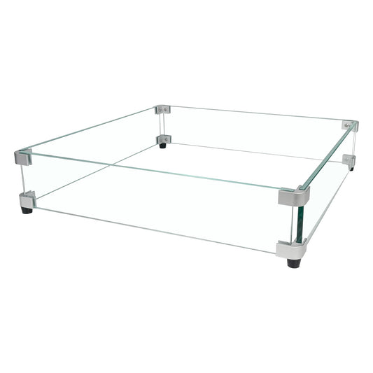 BOMINICA Glass Wind Guard for 28''&32" Fire Pit Table, 20 x 20 x 4 inch Clear Tempered Wind Guard for Gas Firepit, Thick Square Glass Shield with Aluminum Corner Bracket & Rubber Feet