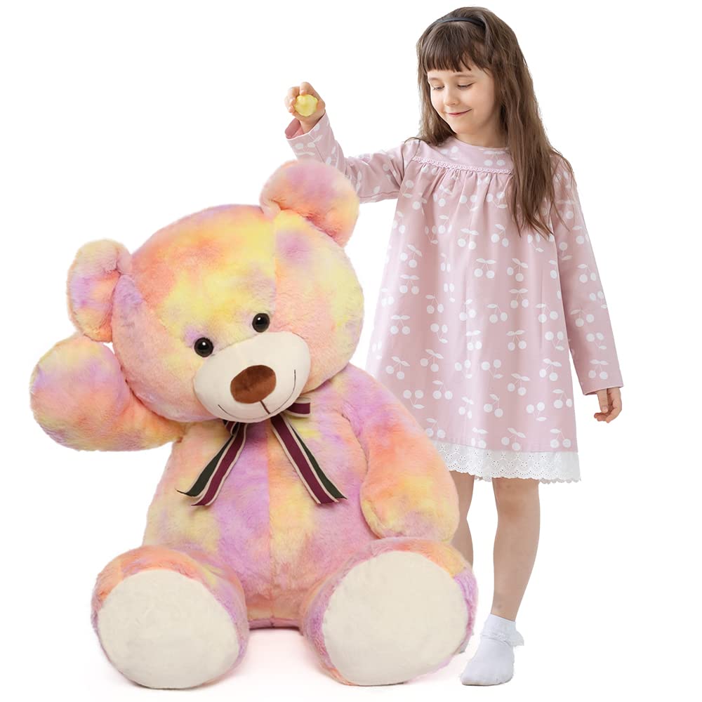 Tezituor 40in Giant Teddy Bear Stuffed Animal,Big Bear Plush Toys,Rainbow Yellow Soft Bear Plushies, Stuffed Animals Gifts for Baby Shower, Valentine, Christmas, Birthday, Party Decoration