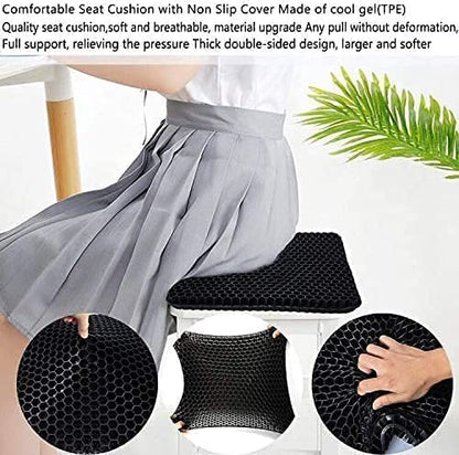 Fzitiy Gel Seat Cushion, for Long Sitting -Double Thick Gel Seat Cushion Breathable Honeycomb Chair Cushion with Non-Slip Cover for Office Chair Car, Wheelchair, Long Trips,Relief Sciatica Pain