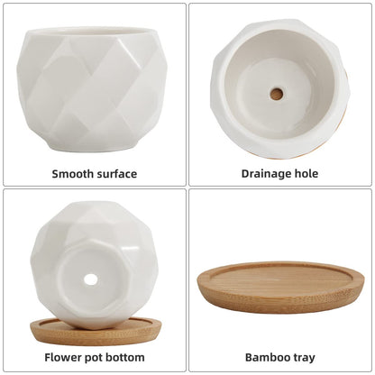 ZOUTOG 12 Pack Succulent Pots, 2.5 Inch White Mini Ceramic Planters with Drainage Hole, 2.5 inch Square Pattern Ceramic Planters, Plants Not Included