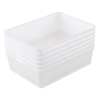 Innouse 6 Pack A4 Paper Size Plastic Storage Baskets, White File Organizer Basket Tray