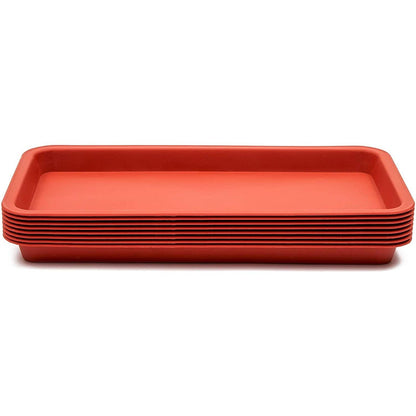 Juvale Rectangular Plastic Plant Tray - Plant Water Tray for Indoors & Outdoors - Built-in Drainage & Drip Catcher - Saucer for Seedlings & Small Pots - 8-Pack, Terracotta Red, 6.5 x 12 in