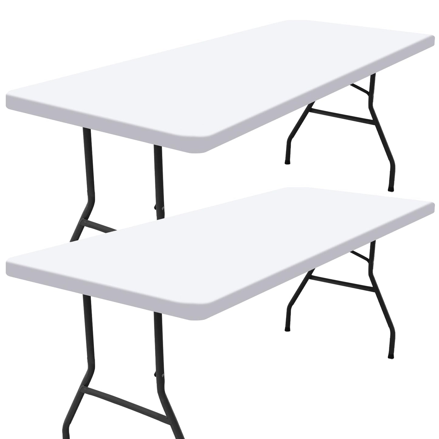 Smiry 2 Pack Rectangle Picnic Table Cloth, Waterproof Elastic Fitted Tablecloths, Washable Polyester Rectangular Patio Table Cover for Camping, Indoor and Outdoor (White, 30"x72")
