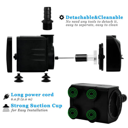 PULACO 400GPH Submersible Pump with 5 ft Tubing, (1500L/H 25W) durable fountain water pump for Pond Fountain, Aquariums Fish Tank, Statuary, Hydroponics
