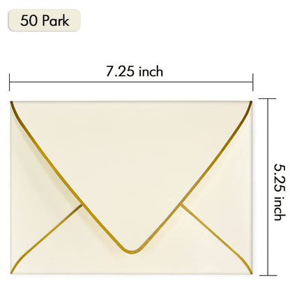 A7 Ivoy Envelopes 5 x 7 With Gold Border,- 50 Pack,For 5x7 Cards| Quick Self Seal| Perfect for Weddings, Invitations, Photos, Graduation, Baby Shower| Thick Luxury paper|5.25 x 7.25 Inches (Ivory)