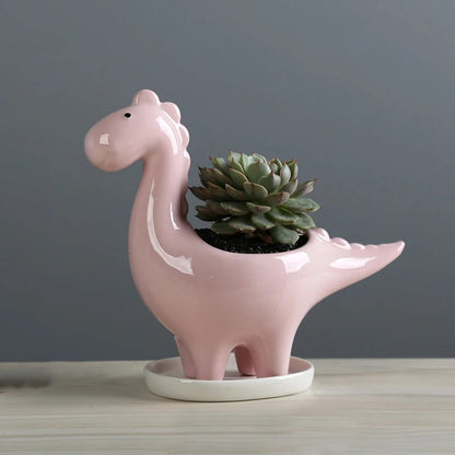 HEALT Ceramic Dragon Succulent Planter Pot with Drainage Holes, Animal Shaped Indoor Air Plants Holder, Flower Pot Cactus Container for Indoor Outdoor Desktop Decoration (Pink)