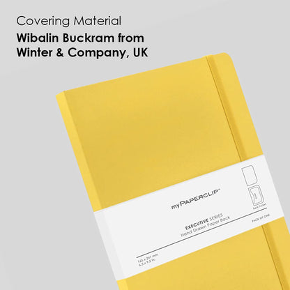 myPAPERCLIP Executive Series A5 Plain Notebook | 192 Pages, 80 GSM, Soft Cover, A5 (5.83 x 8.27 in) | Flat Lay | Bookmark, Elastic Closure & Back Pocket | Yellow