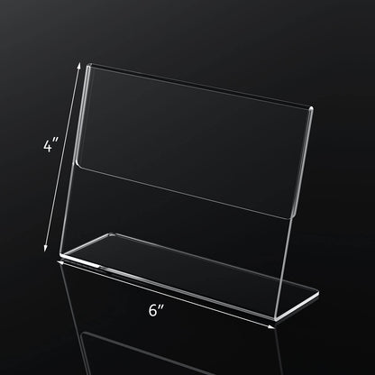 NIUBEE Slanted Back Acrylic Sign Holder 6 x 4 Inches, Clear Plastic Sign Holder Paper Display Table Stand for Office, Store, Restaurant -Horizontal (6 Pack)