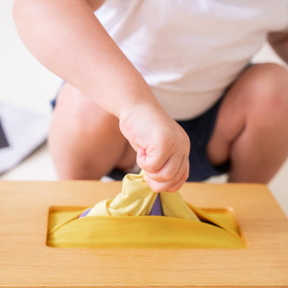Sensory Tissue Box Toy for Babies 6-12 Months - Montessori Baby Tissue Box with Crinkle Paper, Natural Wooden Toy for Infants