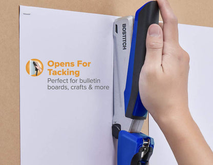 Bostitch Office InPower Spring-Powered Premium Desktop Stapler - One Finger, No Effort, Blue/Silver (1118)