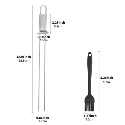 AGIgear BBQ Skewers,Premium 304 Stainless Steel BBQ Skewers,13 Inch Heavy Duty Metal Kabob Sticks for Grilling, Reusable & Dishwasher Safe (Double fork10)