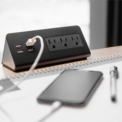 Emerising 2-Pack Desk Edge Mount Power Strips with 4 USB Ports & 3 AC Power Outlets for Home and Office Desktop Charging Bucket