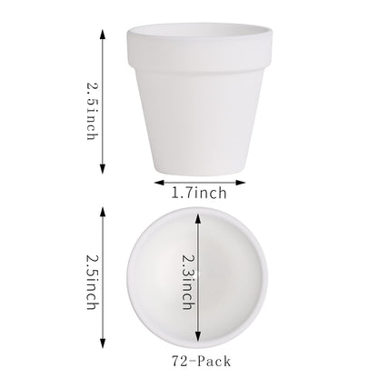 Yishang 72 pcs Small Mini White Clay Pots, 2.5'' Terracotta Pot Clay Ceramic Pottery Planter,Cactus Flower Terra Cotta Pots,Succulents Nursery Pots,with Drainage Hole,Great for Crafts,Wedding Favor