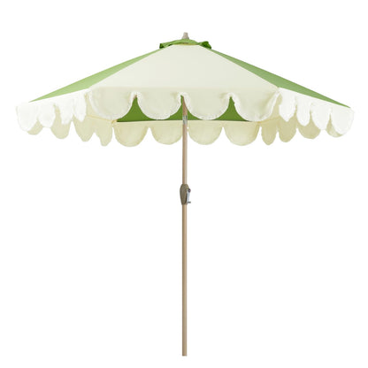 Tempera 9ft Scalloped Patio Umbrellas with Fringe, Market Umbrellas with Water-Resistant and Fade Resistant Canopy, 1.5" Wood Pole & Button Tilt.