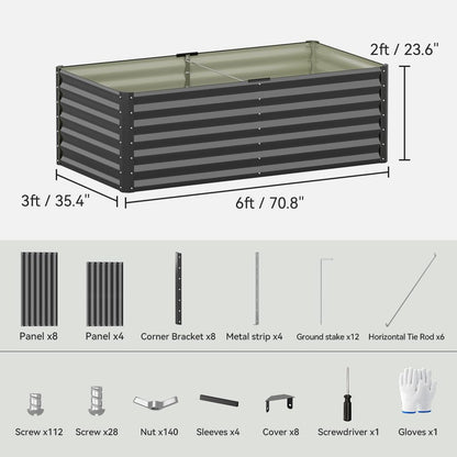 COMHOMA 2 Pack Galvanized Raised Garden Bed,6x3x2ft Large Metal Planter Box for Outdoor Vegetables,Corrugated Steel Herbed Plants Container,Extra Deep Gardeners Kits with Open Bottom