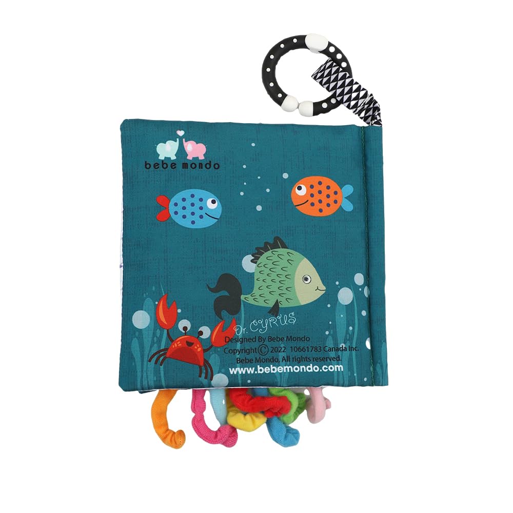 Fish Baby Books, Crinkle Books for Babies,Touch Feel,Infant Baby Toys 0-3 0-6 6-12 Months, Sensory Mirror Toys,Soft Teether,Teething,Shower Baby Easter Basket Stuffers,Baby Gifts for Boys Girls-Green