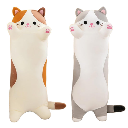 Cat Plush Stuffed Animals Cute Long Cat Body Pillow Plushies Soft Huggable Kitty Pillows for Girls Kids Adults Cat Lovers (New Beige, 27inch)